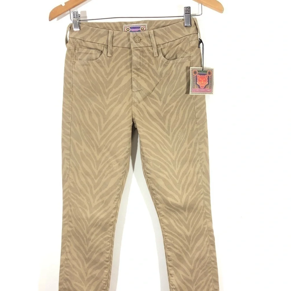 Mother Brown Tan Zebra Stripes Looker Ankle Jeans 25